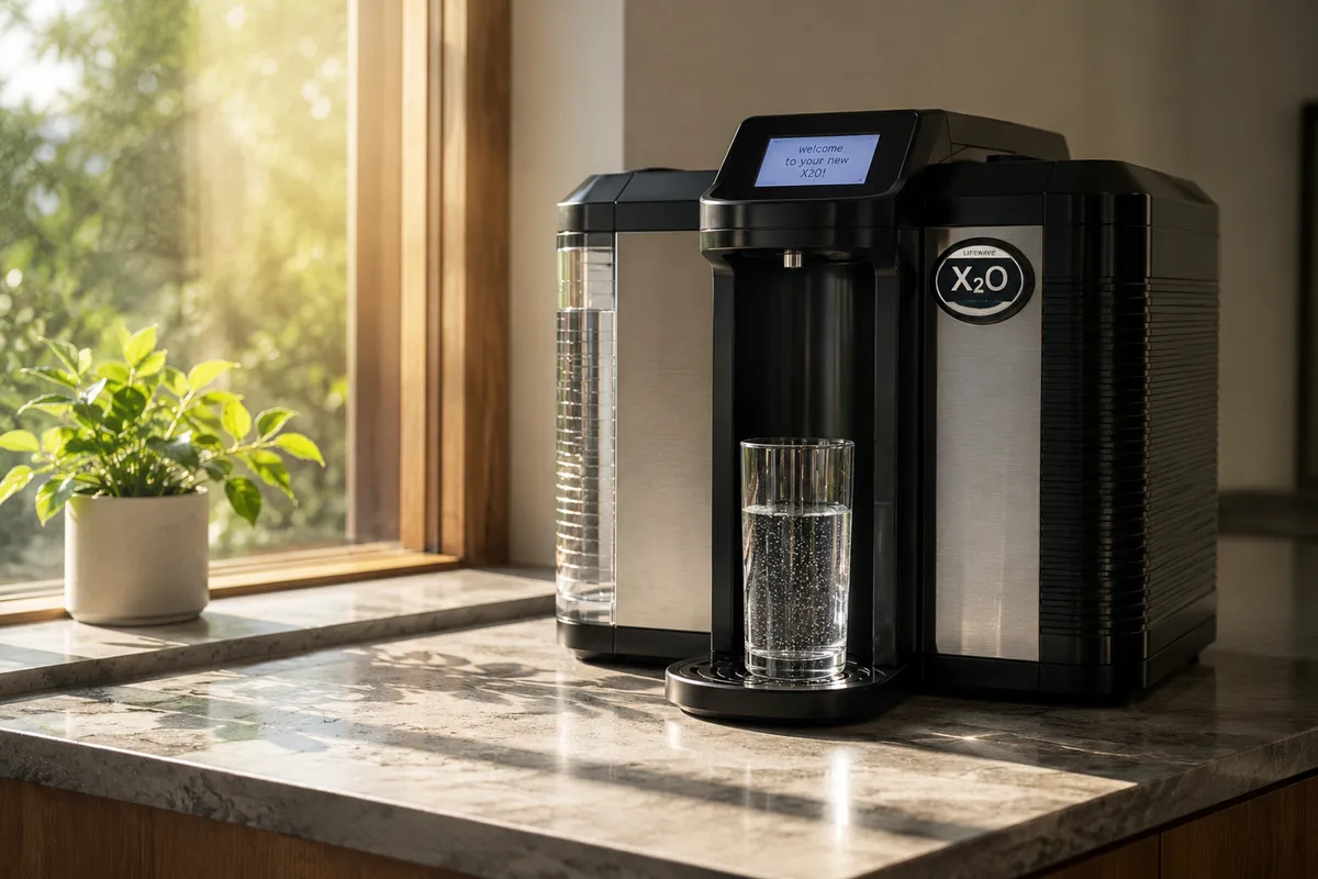 The LifeWave X₂O water system on a kitchen counter